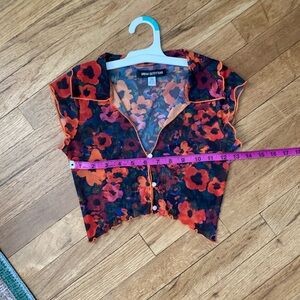 Urban Outfitters Funky Floral Mesh Button-Up Crop Top